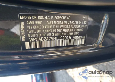 2017 Porsche Panamera 4S z USA, uszkodzony, nr VIN WP0AB2A79HL122016